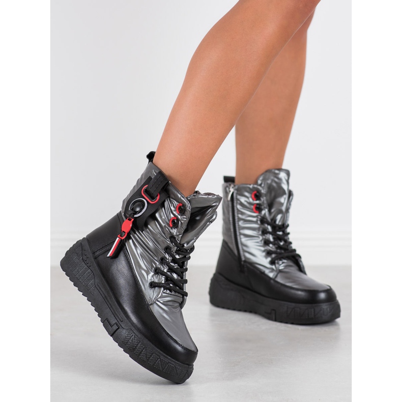 Seastar Botas de neve quente na plataforma preto prata cinza 1