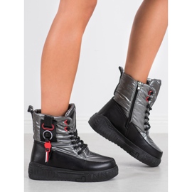 Seastar Botas de neve quente na plataforma preto prata cinza 2