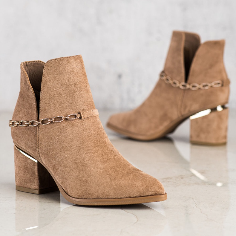 Seastar Botas Elegantes Com Corrente bege marrom 2