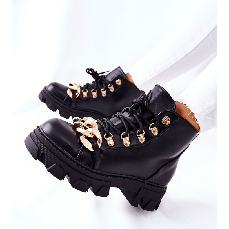 PS1 Botas quentes caçamba femininas com corrente preta Labri preto 1