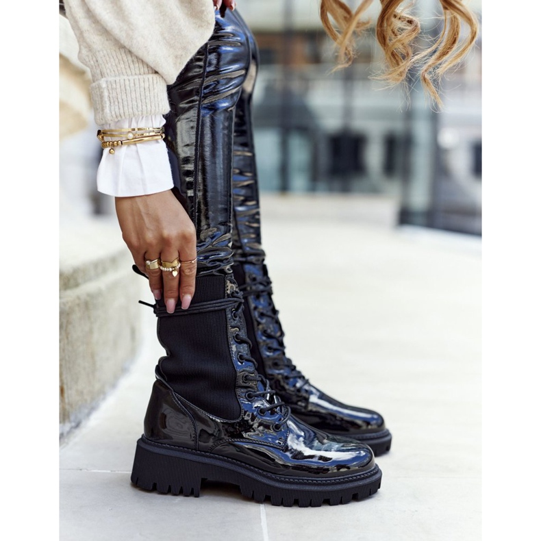 PM1 Botas femininas lacadas pretas maxine preto 2