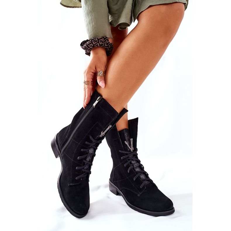 Botas femininas de couro de veludo Nicole Black 2581/028 preto 2