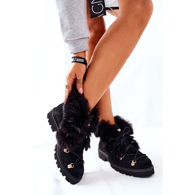 Botas de couro de veludo feminino Nicole Black 2680/028 preto 2