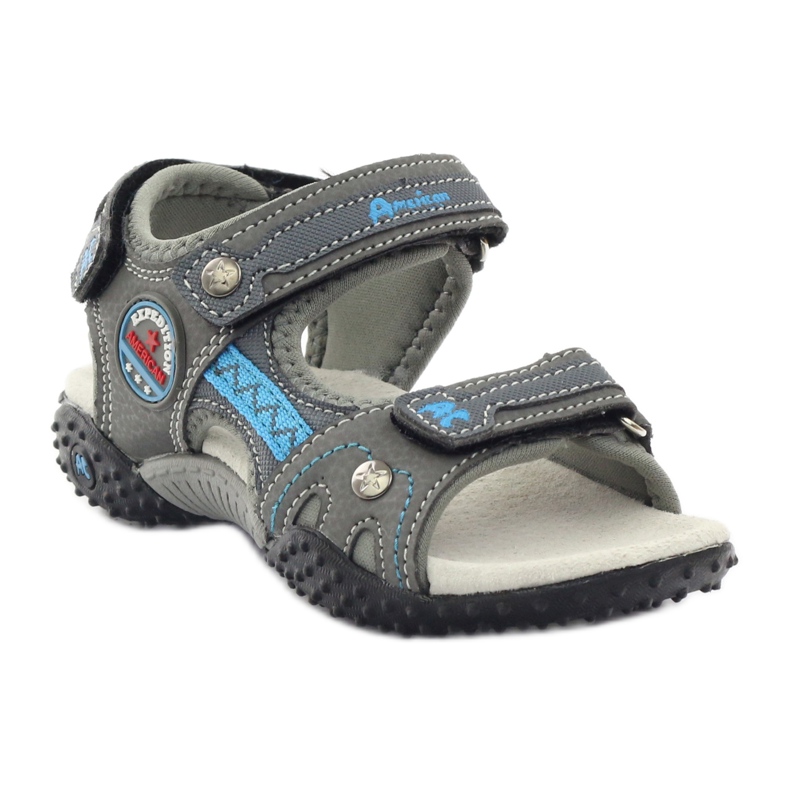 American Club Sandálias de velcro com aplicação de couro cinza americano 1618 azul 1