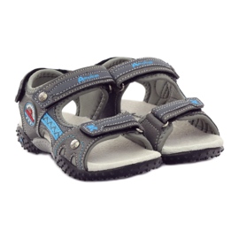 American Club Sandálias de velcro com aplicação de couro cinza americano 1618 azul 4