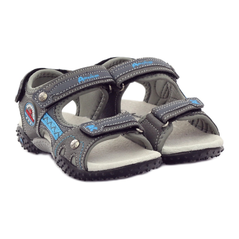American Club Sandálias de velcro com aplicação de couro cinza americano 1618 azul 4