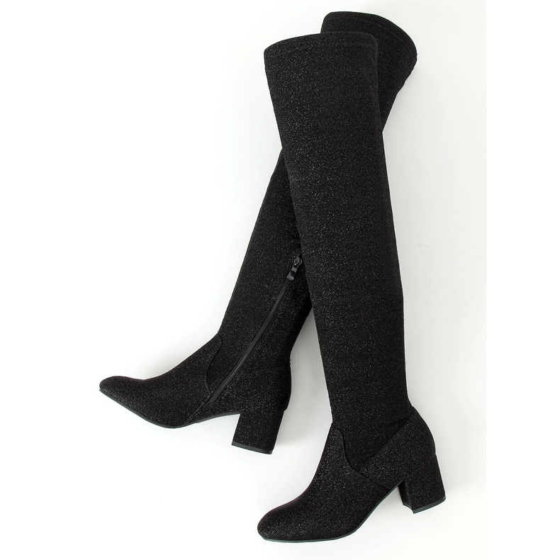 Botas acima do joelho com fio brilhante preto 168-155 preto 1 Botas acima do joelho com fio brilhante preto 168-155 preto 1