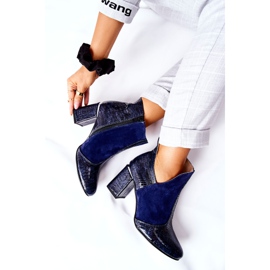 PA2 Botas femininas de couro com salto azul marinho, desejo 1