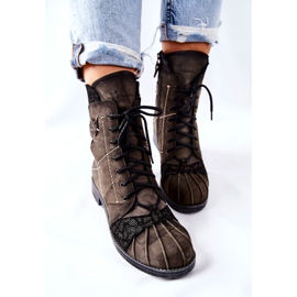 Botas quentes de couro feminino Maciejka Olive 03961-24 verde 2