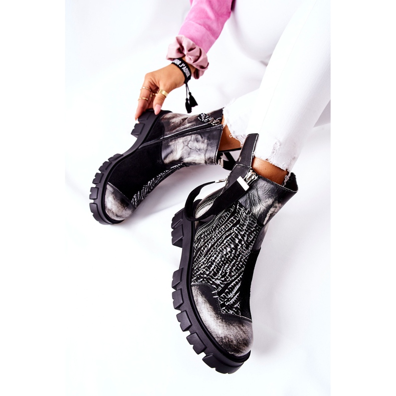 Botas de couro botas Jodhpur Maciejka Preto-Branco 05137-21 2