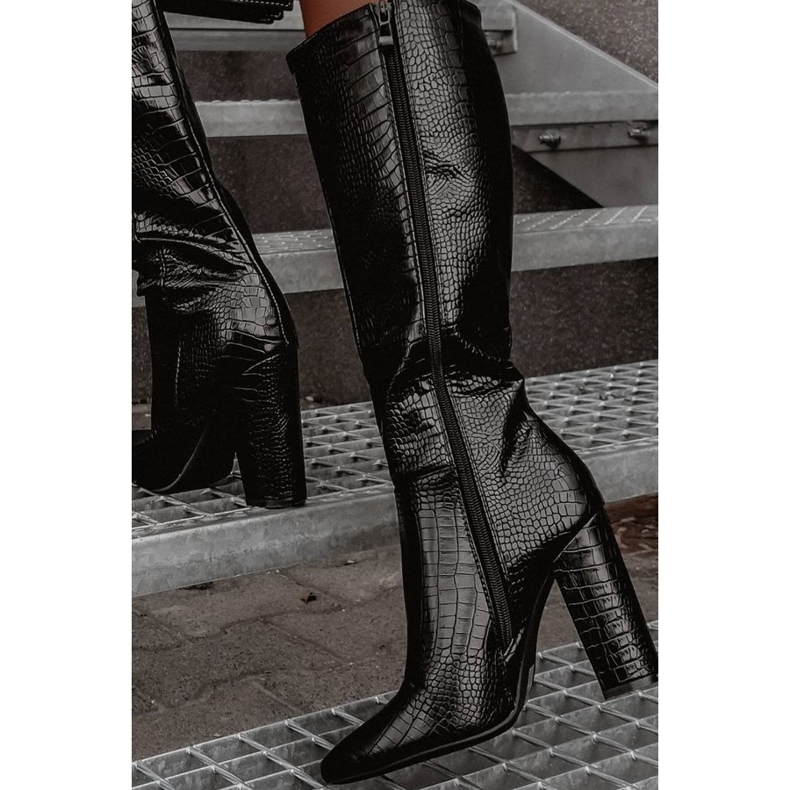 Botas pretas com estampa de crocodilo Pho preto 1 Botas pretas com estampa de crocodilo Pho preto 1