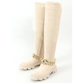 Botas acima do joelho com sola grossa ML174 Microfibra Bege 1