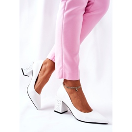 S.Barski Bombas de couro em uma barra Cherith branca branco 1