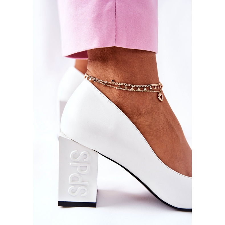 S.Barski Bombas de couro em uma barra Cherith branca branco 2