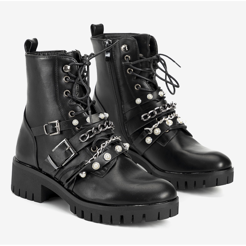 Botas de caminhada femininas pretas com correntes Faubert preto 1