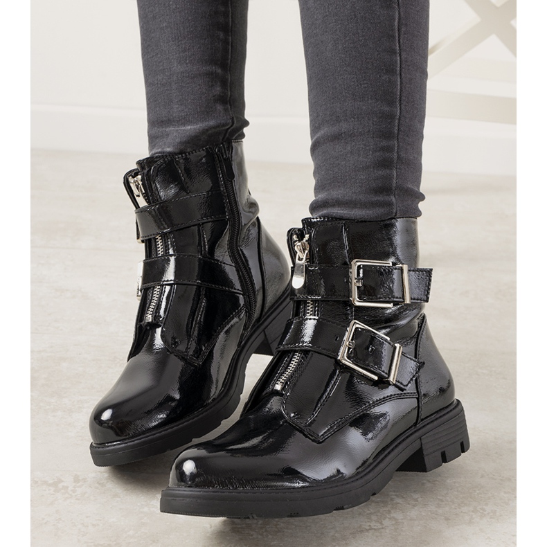 Botas femininas com patente preta Bonami preto 1