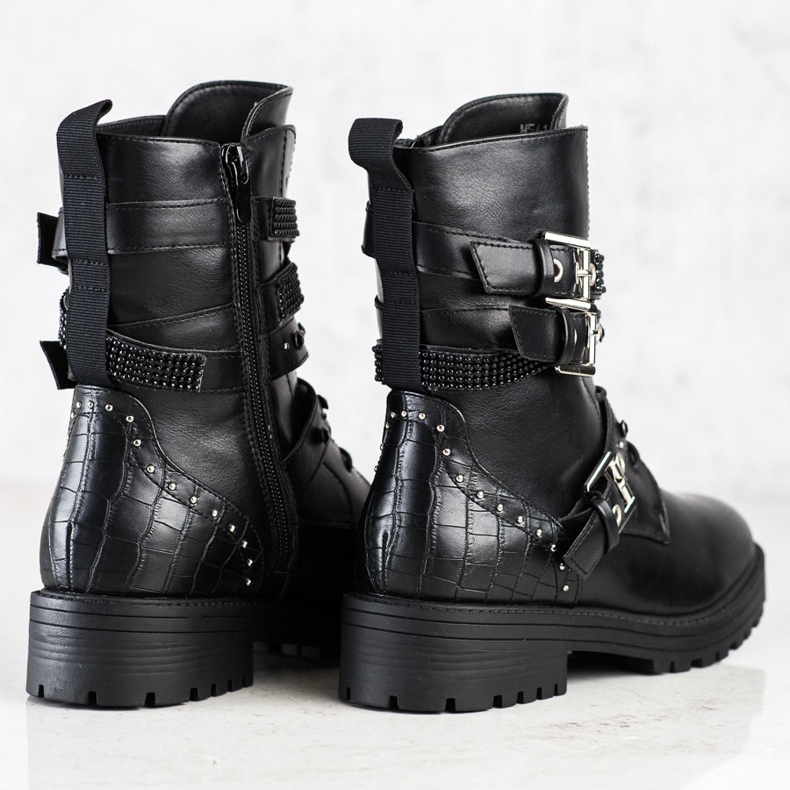 Erynn Trabalhadores pretos com fivelas decorativas 1