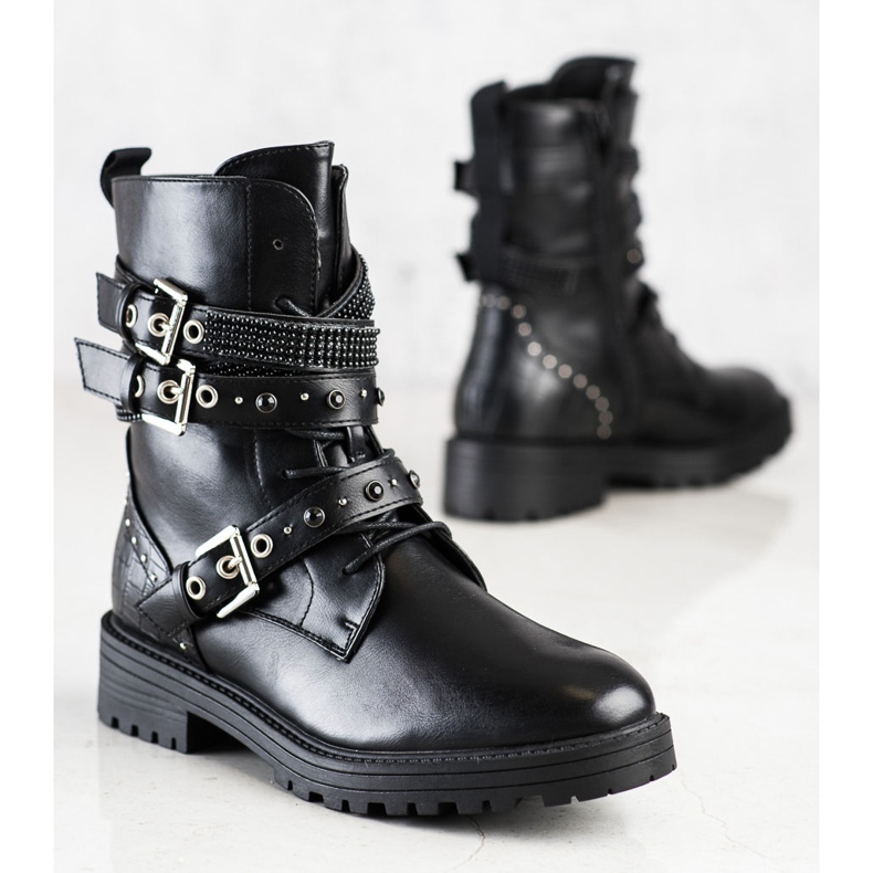 Erynn Trabalhadores pretos com fivelas decorativas 2