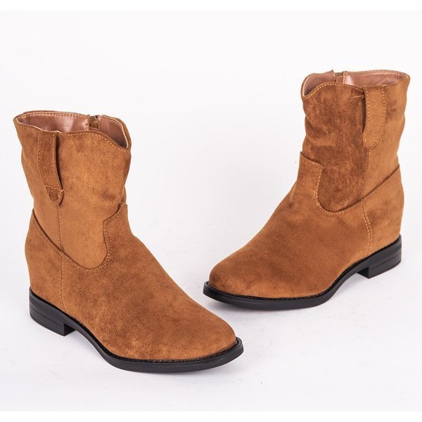 Botas de cano curto de camelo com salto Buena coberto bege marrom 1