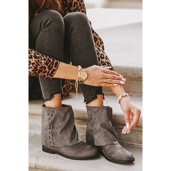 Botas cinza no calcanhar Lana coberto 1