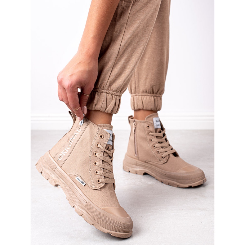 Goodin Tênis de cano alto originais bege 2