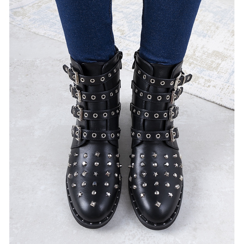 Botas femininas pretas e ricamente decoradas da Meier preto 1