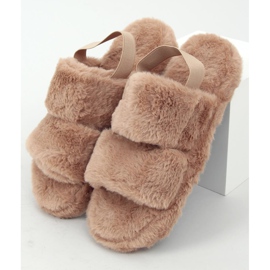 Chinelos de pele feminina bege escuro N-92 marrom 1