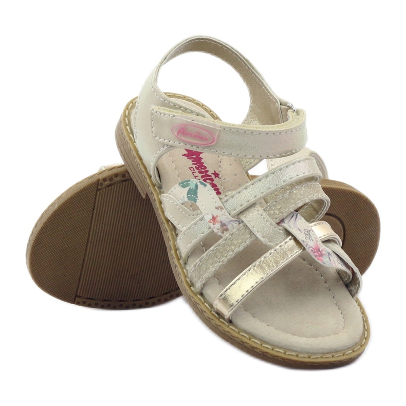 American Club American Sandals Girls for Velcro 15079 bege/ouro 3