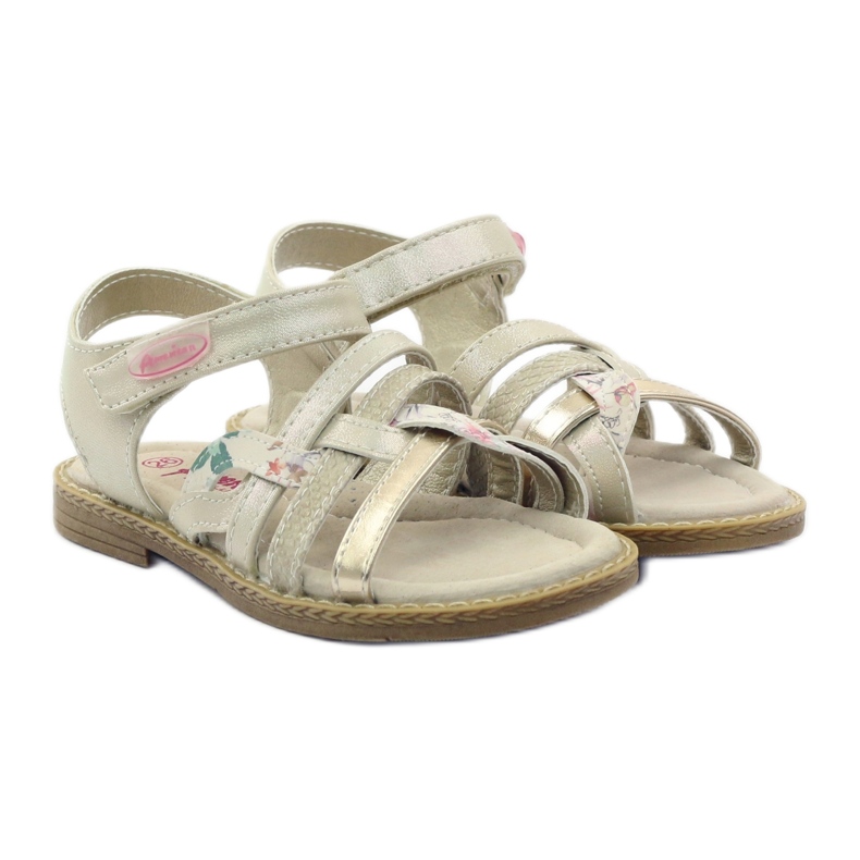 American Club American Sandals Girls for Velcro 15079 bege/ouro 4
