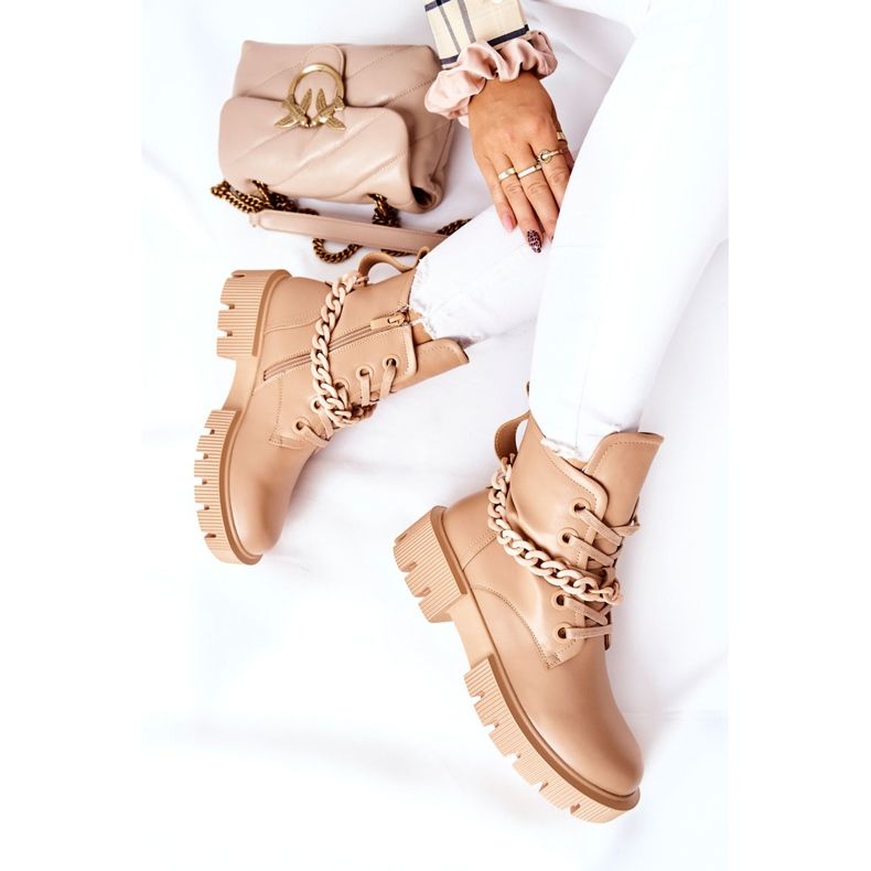 FB2 Botas de couro Workers Beige Izzy castanho cáqui 1