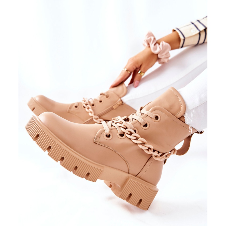 FB2 Botas de couro Workers Beige Izzy marrom cáqui 2