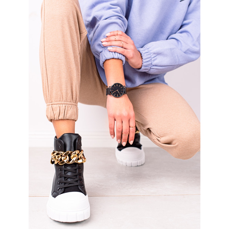 Seastar Tênis de cano alto com corrente preto 1