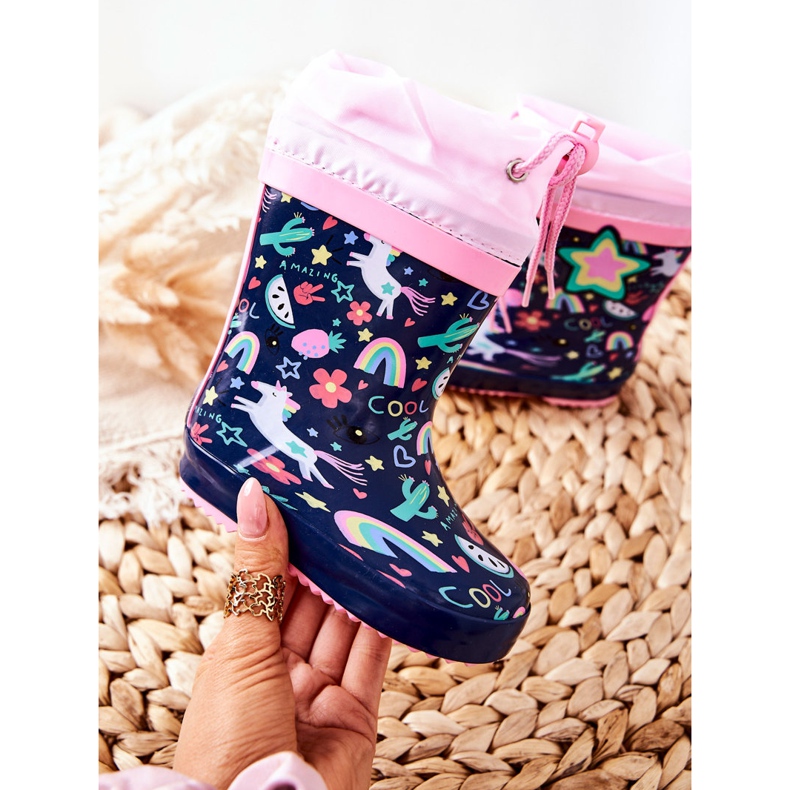 Galochas de borracha para crianças Navy Blue Unicorn Aleman azul marinho rosa 1