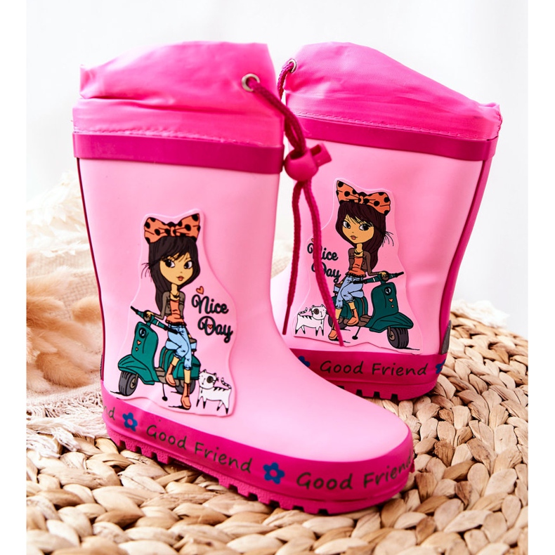 Botas de chuva de borracha para crianças menina heilee rosa 2