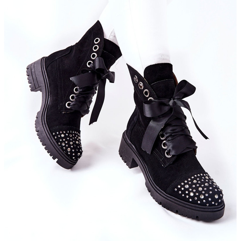 Lewski Shoes Botas de camurça de trabalho Sapatos Lewski amarrados 3069 pretos 2