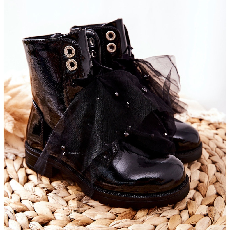 S.Barski Botas Infantis Lacadas Preto Quente Semissa 1