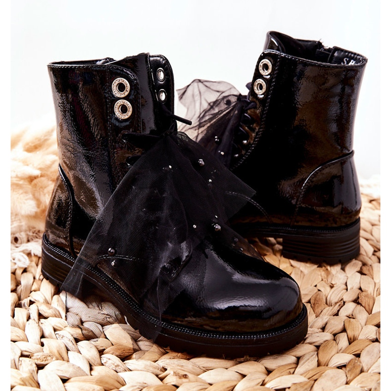 S.Barski Botas Infantis Lacadas Preto Quente Semissa 2