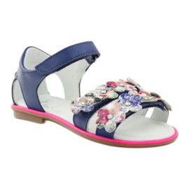 Bartek Sandalki Gladiatikki 16168 Cornualha decorada com flores azul 1