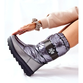 S.Barski Botas de neve altas quentes femininas Eunousa cinza prata 2