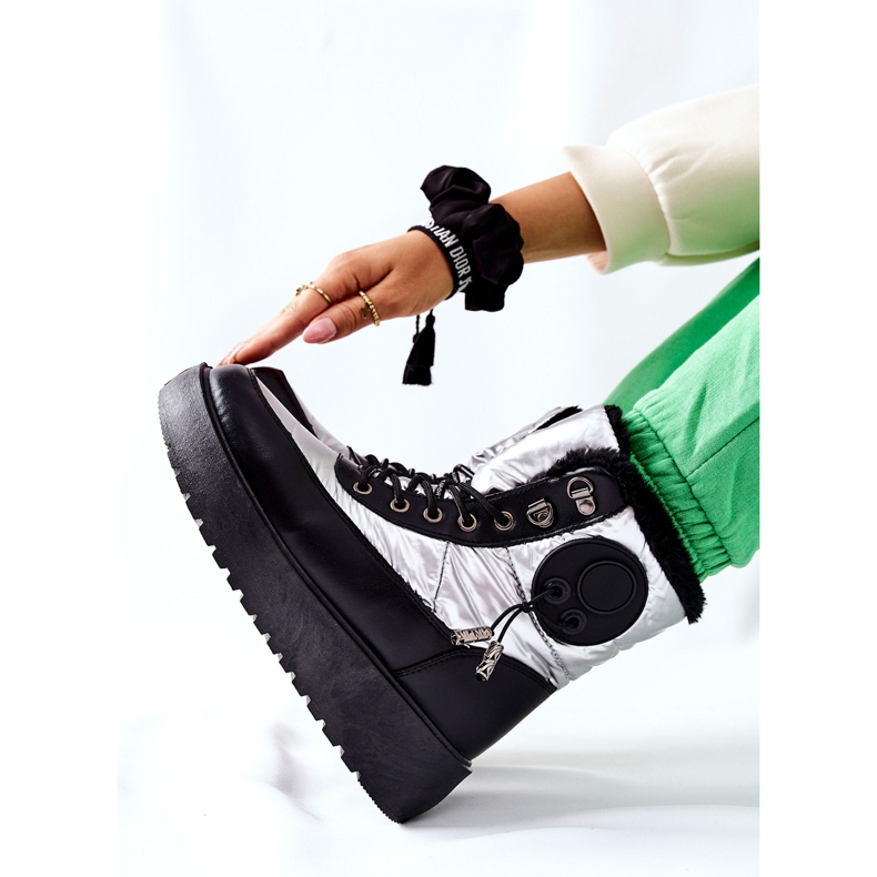 S.Barski Botas de neve femininas prateadas Kennilis quentes preto prata 2