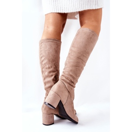 Vinceza Botas femininas com salto alto camurça bege Newferry 1 Vinceza Botas femininas com salto alto camurça bege Newferry 1