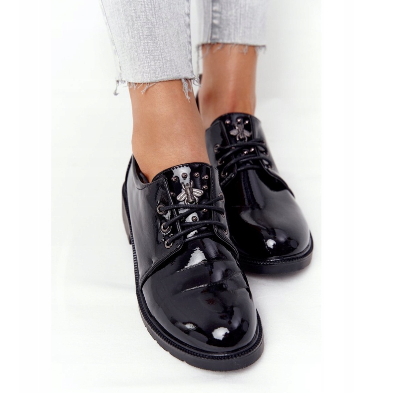 S.Barski Sapatos Oxfords lacados lacados femininos S. Barski preto 2