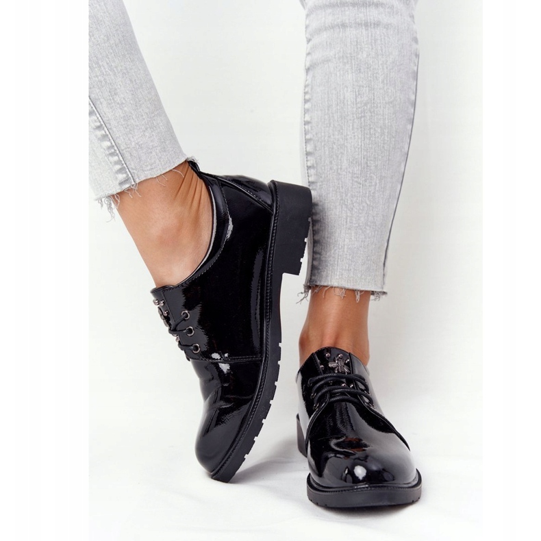 S.Barski Sapatos Oxfords lacados lacados femininos S. Barski preto 3