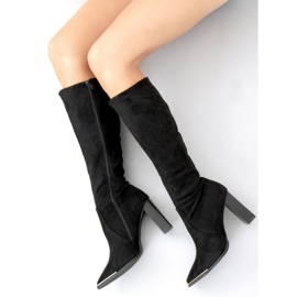 Botas de salto de camurça Clara Black preto 2