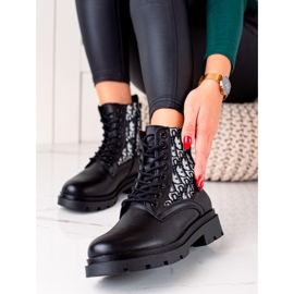 Goodin Botins com atacadores com padrão preto 1