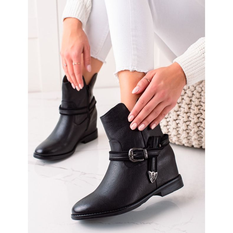 TRENDI Botas de cunha elegantes preto 1