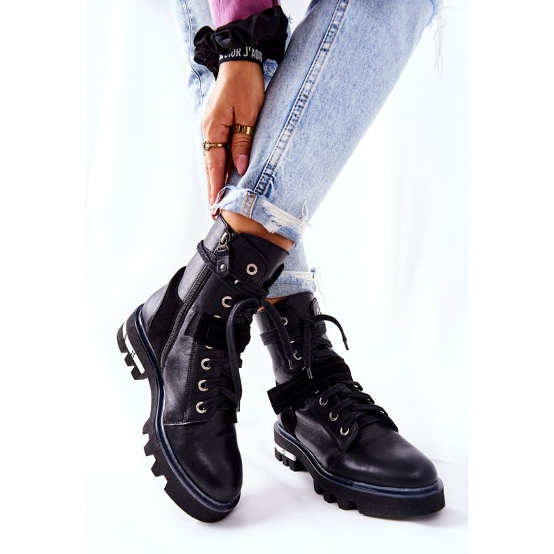 Maciejka Black Leather Workers Boots 05219-01 preto 2