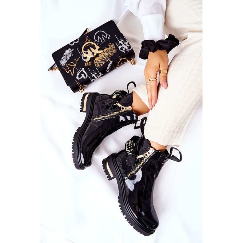 PM1 Botas clássicas lacadas com listra preta Lorie preto 2