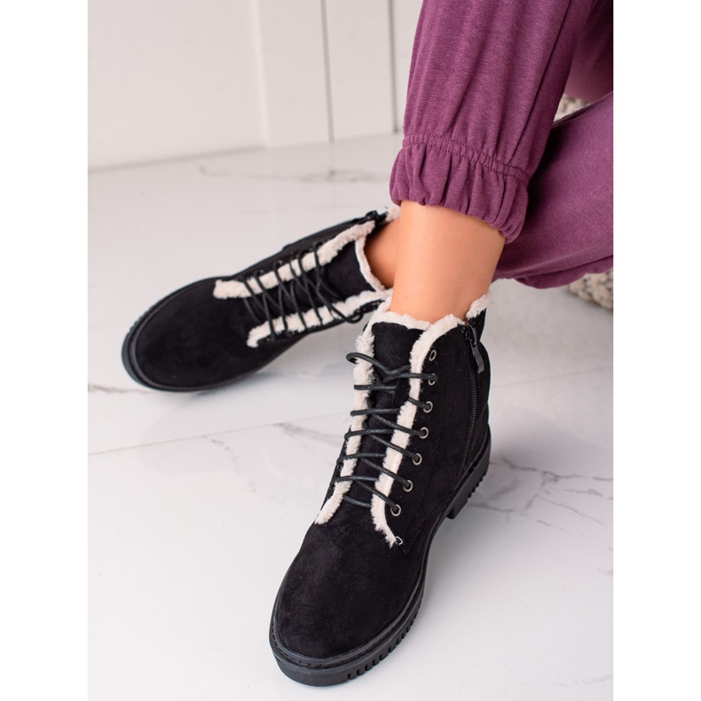 TRENDI Armadilhas de botas com pele na parte superior preto 2