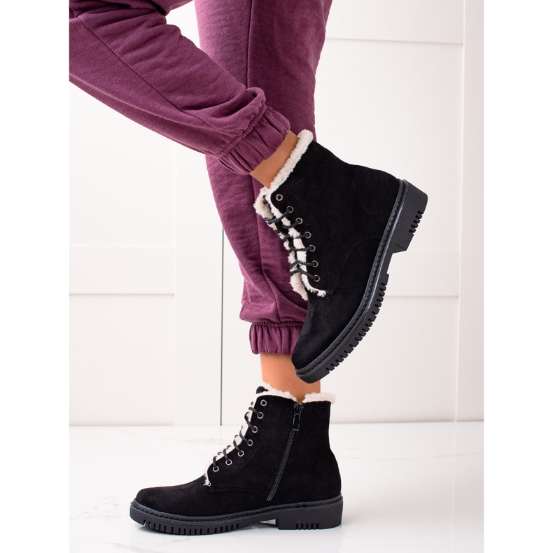 TRENDI Armadilhas de botas com pele na parte superior preto 1